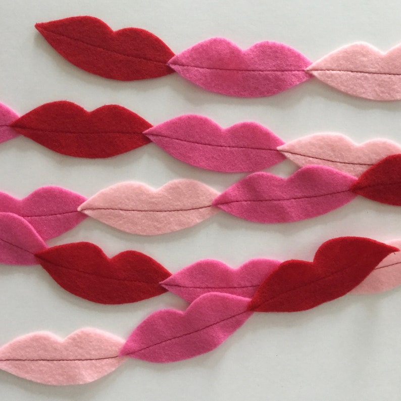 Valentine decor Hot pink red and light pink felt lips banner party decor photo prop 7 feet long Felt hot lips garland