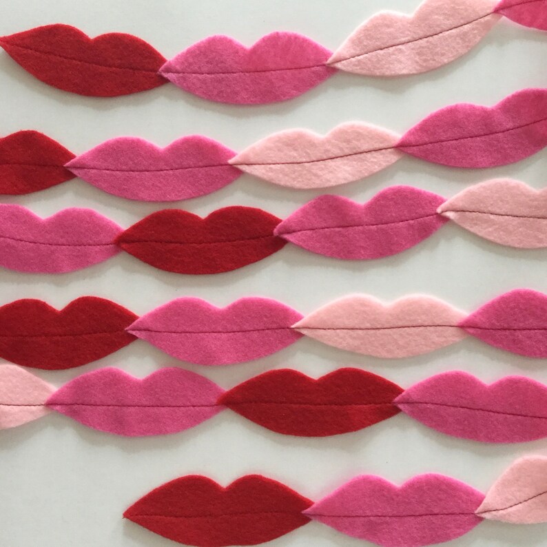 Valentine decor Hot pink red and light pink felt lips banner party decor photo prop 7 feet long Felt hot lips garland