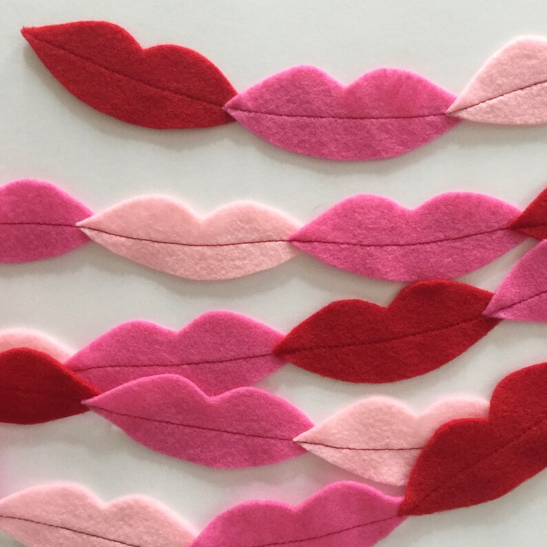 Valentine decor Hot pink red and light pink felt lips banner party decor photo prop 7 feet long Felt hot lips garland