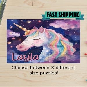 Personalized unicorn puzzle, Kids puzzle, Kids gift, birthday gift, gift for girl, unicorn gift, gift for toddler, Christmas, Easter-rainbow