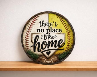 There’s No Place Like Home Softball Round Metal Sign, Sports Door Hanger, Softball Wall Decor, Wreath Sign