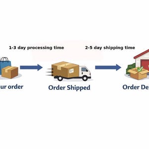 Pu&ograve; includere: Un'infografica in tre fasi che mostra un processo. La prima fase mostra una cartellina, una borsa della spesa e una scatola con la scritta Place your order. La seconda fase mostra un furgone per le consegne con Order Shipped. La terza fase mostra una casa e una scatola con Order Delivered.