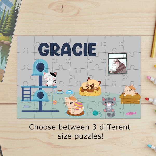 Personalized cat puzzle, Kids puzzle, Kids gift, birthday gift, gift for girl, cat gift, gift for toddler, Christmas, Easter, kitten