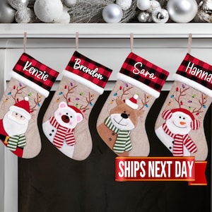 Personalized Christmas stockings, Holiday stockings, Buffalo plaid christmas stockings, Christmas decorations, Family stockings,kid stocking