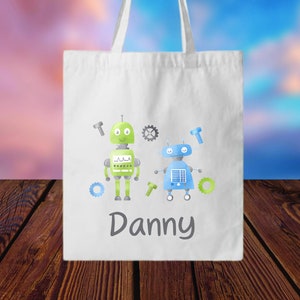 Robot bag- Robot tote bag-personalized robot gift- gift for kid- robot gift-Christmas-toy bag-robot tote bag-kids gift-gift for boy
