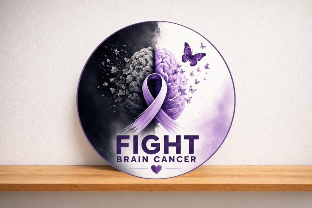 Brain Cancer Awareness, Purple Ribbon Round Sign Design, Fight Brain ...