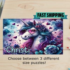 Personalized unicorn puzzle, Kids puzzle, Kids gift, birthday gift, gift for girl, unicorn gift, gift for toddler, Christmas, Easter-rainbow