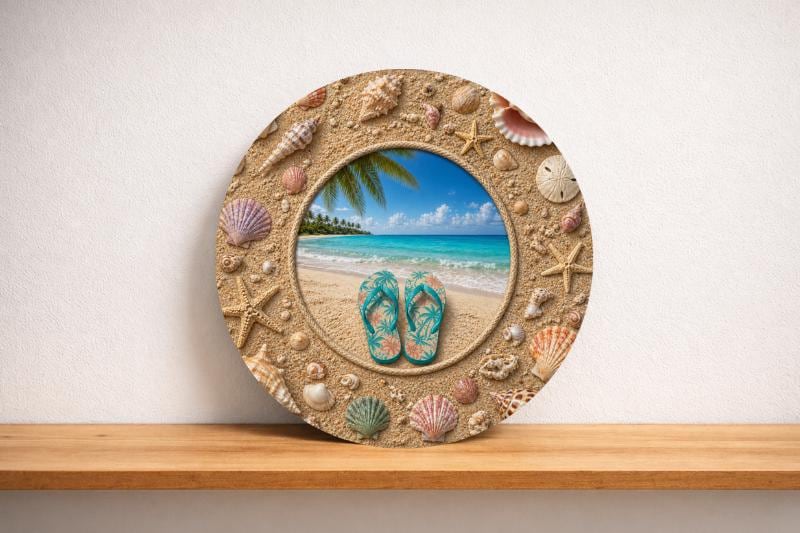 Beach Door Hanger, Coastal Flip Flop Wreath Sign, Summer Ocean Round ...