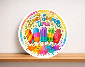 Sweet Summer Time Sign Popsicle Decor, Colorful Summer Wreath Sign, Ice Cream Door Hanger, Kids Summer Wall Art, Fun Porch Decor