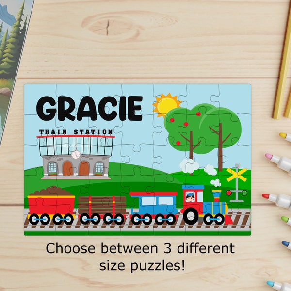Personalized train puzzle, Kids puzzle, Kids gift, birthday gift, gift for girl, train gift, gift for toddler, Christmas, Easter basket