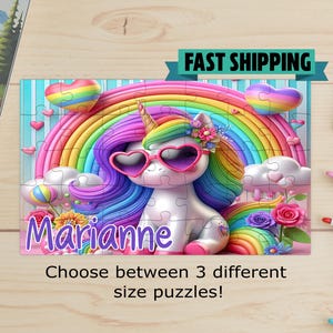 Personalized unicorn puzzle, Kids puzzle, Kids gift, birthday gift, gift for girl, unicorn gift, gift for toddler, Christmas, Easter-rainbow