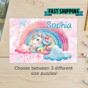 Personalized unicorn puzzle, Kids puzzle, Kids gift, birthday gift, gift for girl, unicorn gift, gift for toddler, Christmas, Easter-rainbow