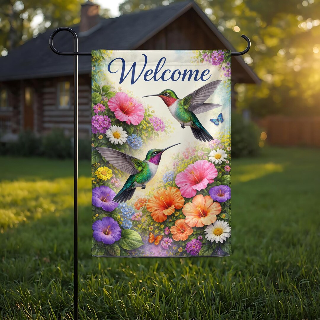 Personalized Hummingbird Garden Flag, Hummingbird Decor, Hummingbird ...
