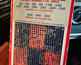 Vintage Penny Cigarette Punch Board - Game/Advertising 70s