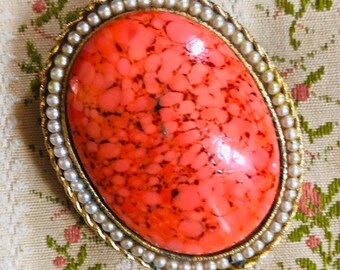 Victorian Style Vintage Coral Brooch