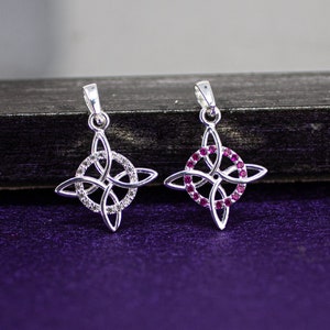 Colgante de plata de ley con forma de nudo de bruja y circonita cúbica, amuleto de protección wiccana, amuleto celta, nudo de bruja, amuleto de la suerte