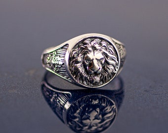 Silver Oxidized Lion Ring, Men Lion Ring, Sterling Silver Lion Ring, Lion Face Ring, Solid Lion Men Ring,  Men Ring, Animal Jewelry