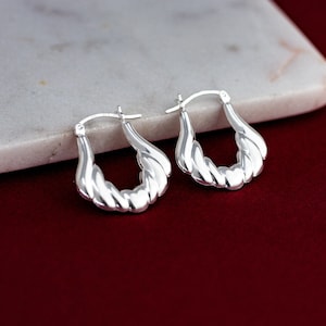Sterling Silver Puffy Hoop Earrings, Sterling Silver Hoop Earrings, Small Hollow Earrings