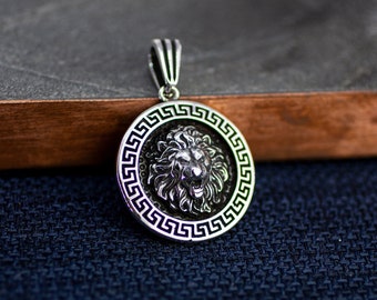Sterling Silver Lion Head Necklace, Silver Lion Pendant, Silver