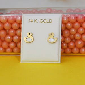 14K Gold Duck Stud Earrings, Rubber Stud Earrings, 14K Gold Stud Duck Earrings with Mother of Pearl and Screw Back