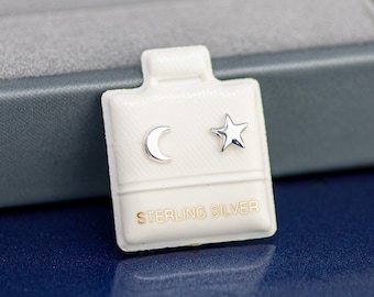 Orecchini a bottone in argento sterling 925 con zirconi cubici a forma di mezzaluna, coppia o singoli, in confezione regalo - Italia