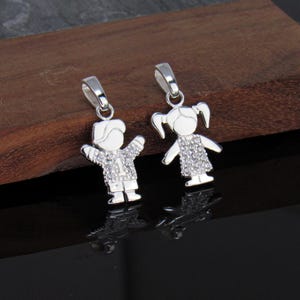 Silver Little Kids Necklace, Sterling Silver Girl/Boy Pendant, Mother&#39;s Necklace, Silver Girl/Boy Figure Necklace, Kids Charm