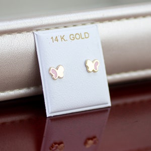14K Gold Butterfly Enamel Stud Earrings, 14k Gold Cute Butterfly Stud Earrings, 14K Stud Earrings