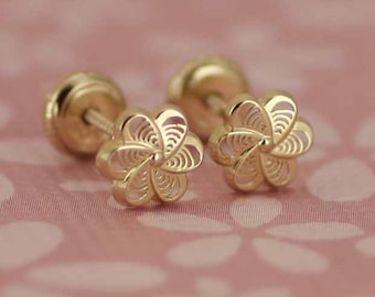 14k Gold Blume Ohrstecker, 14k Mädchen Ohrstecker, Blume Ohrstecker Ohrringe, 14K Gold Ohrringe, Baby Ohrringe, Mädchen Ohrstecker