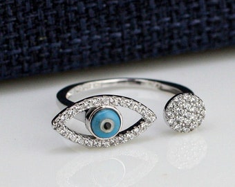 Anel de prata para mau-olhado, anel de prata esterlina 925 para mau-olhado, anel de prata azul para mau-olhado, anel azul para mau-olhado, joias espirituais, anel de proteção