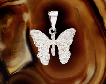 Butterfly Necklace, Sterling Silver Butterfly Necklace, Silver Solid Butterfly , Silver Butterfly Pendant, Animal Necklace, Boho Necklace