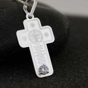 Saint Benedict Cross, Sterling Silver Saint Benedict Necklace, Sterling Silver St. Benedict, Catholic Necklace, Sterling Silver  St.Benedict