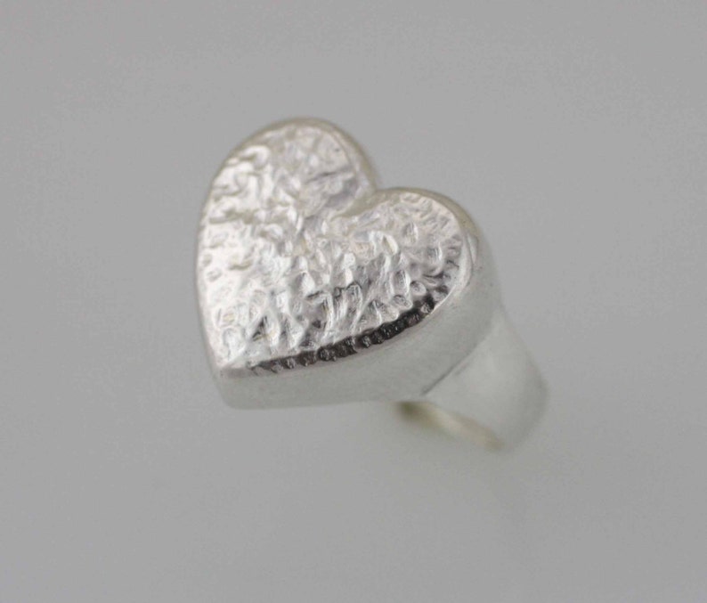 Heart Ring, Sterling Silver Heart Ring, Solid Silver Heart Ring, Love Ring, Open Heart Ring, Silver Hammered Heart Ring, Big Heart Ring image 4