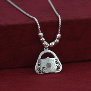 Collar de bolso de plata, collar de bolso de plata de ley, colgante de bolso, collar de encanto del bolso de plata, venta de San Valentín, regalo de San Valentín