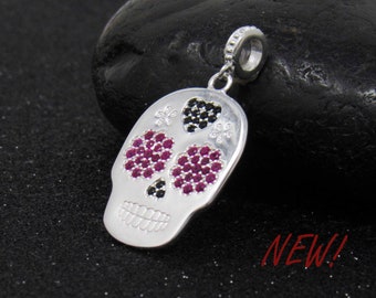 Sterling Silver Sugar Skull Necklace, Solid Silver Skull Necklace, Skull Necklace, Sugar Skull Jewelry, Day of the Dead, Halloween