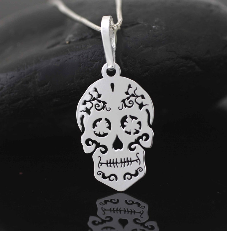 Sterling Silver Sugar Skull Necklace Sterling Silver Skull Etsy