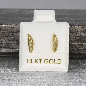 14K Gold Leaf Stud Earrings, 14K Leaf Earrings, Cartilage Stud Earrings, Leaf Stud Earrings with Screw Backs, Boho Earrings, Feather Earring