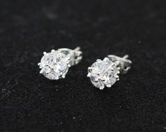 Sterling Silver Multi Stone Ball Stud Earrings, Multi Stone Ball Earring, Sterling Silver Cubic Zirconia Stud, Elegant Earrings