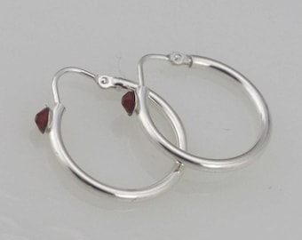 Small Hoop Sterling Silver Earrings, Sterling Silver Small Hoop Earrings, Girl Hoop Earrings, Silver Hoop Earrings with Stone,Gift for Her