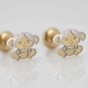14k  Doll Stud Earrings, 14k Gold Little Girl Stud Earrings, Cute Little Girl Earrings, Baby Girl Gold Earrings, Gold Screw Back Earrings