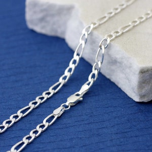 Sterling Silver Figaro Chain, Necklace with Lobster Clasp, Solid 925 Sterling Silver Figaro Chain, Sterling Silver Silver  Link 38mm