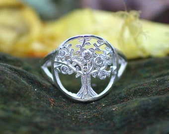 Sterling Silver Tree of Life Ring Tree-of-Life Ring with Cz, Tree of Life Jewelry, Sacred Tree, Silver Tree of Life, Arbol de la Vida