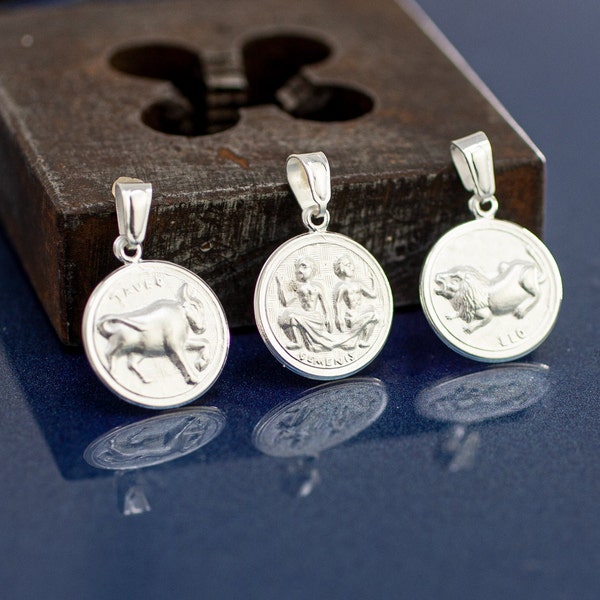 Sterling Silver Zodiac Necklace, Astrology Jewelry, Horoscope Necklace, Leo Necklace, Gemini Necklace, Taurus Necklace, Zodiac Charm