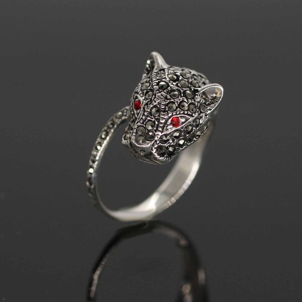 3D Gorgeous Jaguar Ring, Sterling Silver Panther Ring, Silver Leopard Ring, Sterling Silver Marcasite Ring, Modern Jewelry, Mother's Day