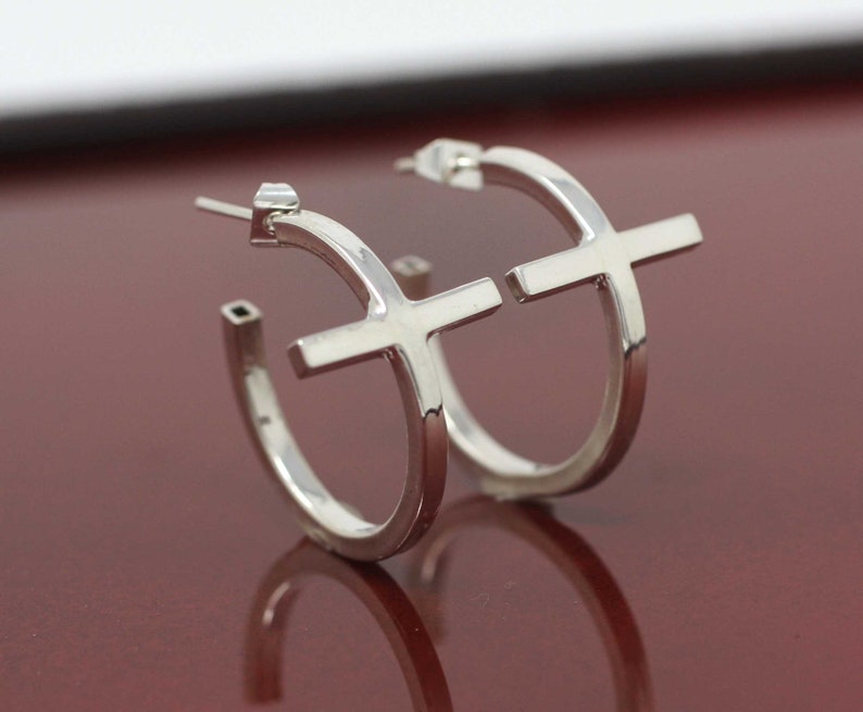 Sterling Silver Cross Hoop Earring Cross Hoops Fashion Etsy