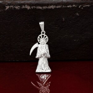 Sterling Silver Grim Reaper Necklace. Silver Solid Santa Muerte Necklace, Holy Death Necklace, Solid Silver Santa Muerte Necklace