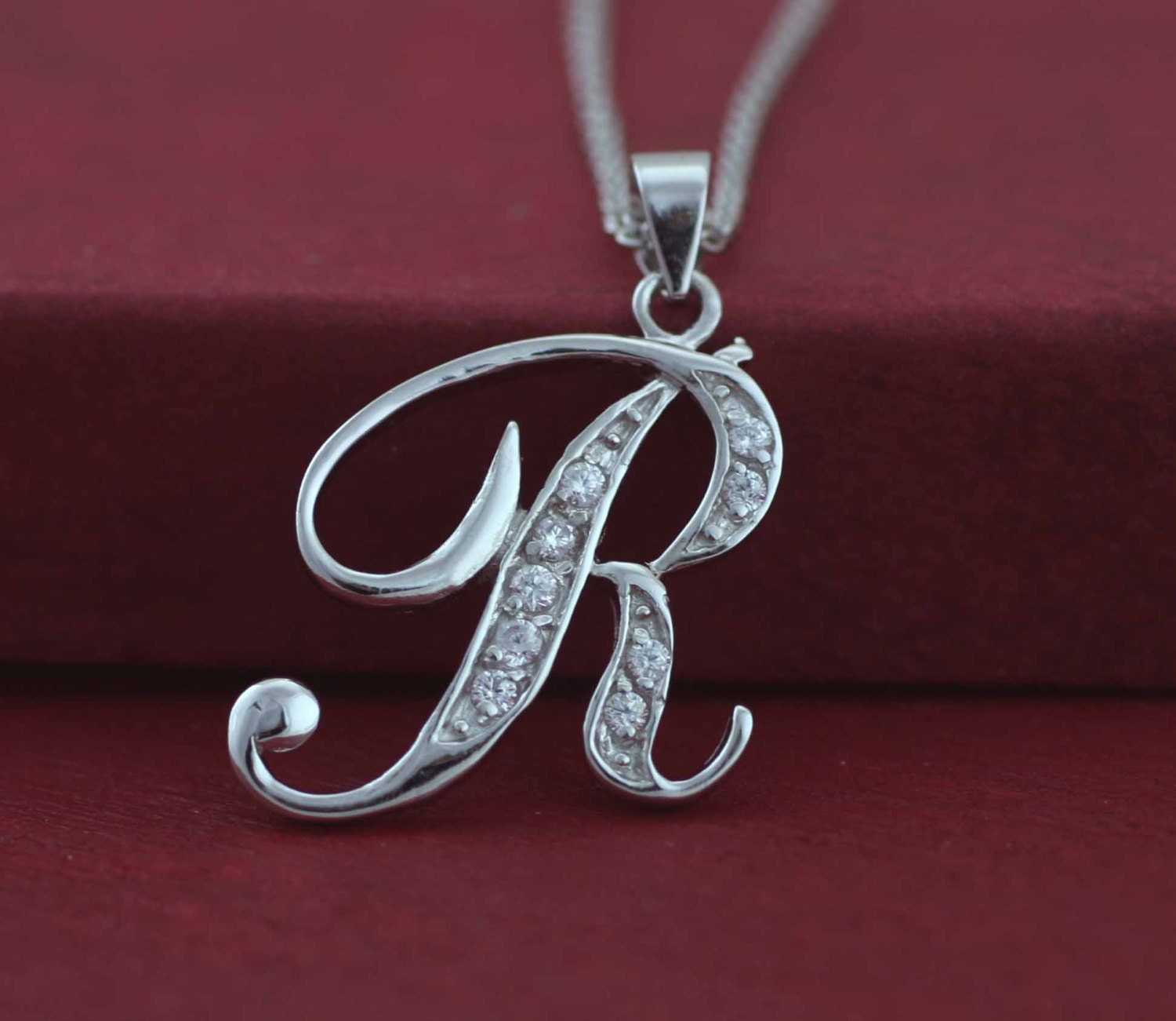 Letter R Necklace Sterling Silver Initial Necklace Silver