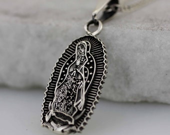 Guadalupe Necklace, Sterling Silver Our Lady of Guadalupe Medal , Virgen d e Guadalupe Necklace, Virgin Mary, Ave Maria, Hail Mary