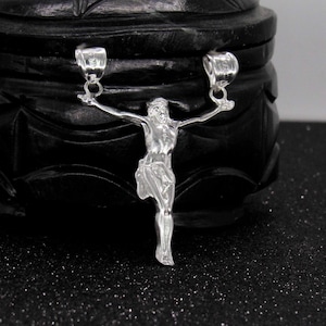Silver Jesus Christ Necklace, Jesus Christ Arms Open Necklace, Sterling Silver Jesus Pendant, Silver Crucifix,  Men Necklaces