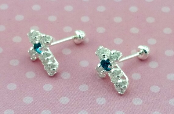 STONE HENgE【送料込】SILVER CROSSING CUBIC EARRING Cross Stud Earrings, Cross Multi Stone Stud, Sterling Silver