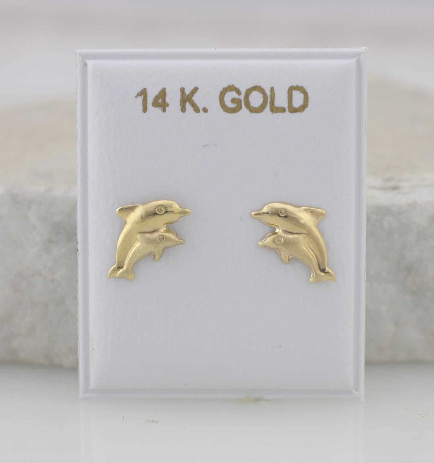 14K Gold Dolphin Stud Earrings Double Dolphin Stud Earrings 14K